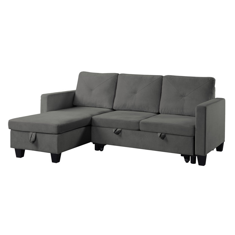 Nova 82.5" Dark Gray Velvet Reversible Sleeper Sectional Sofa With Storage Chaise, Dark Gray Velvet