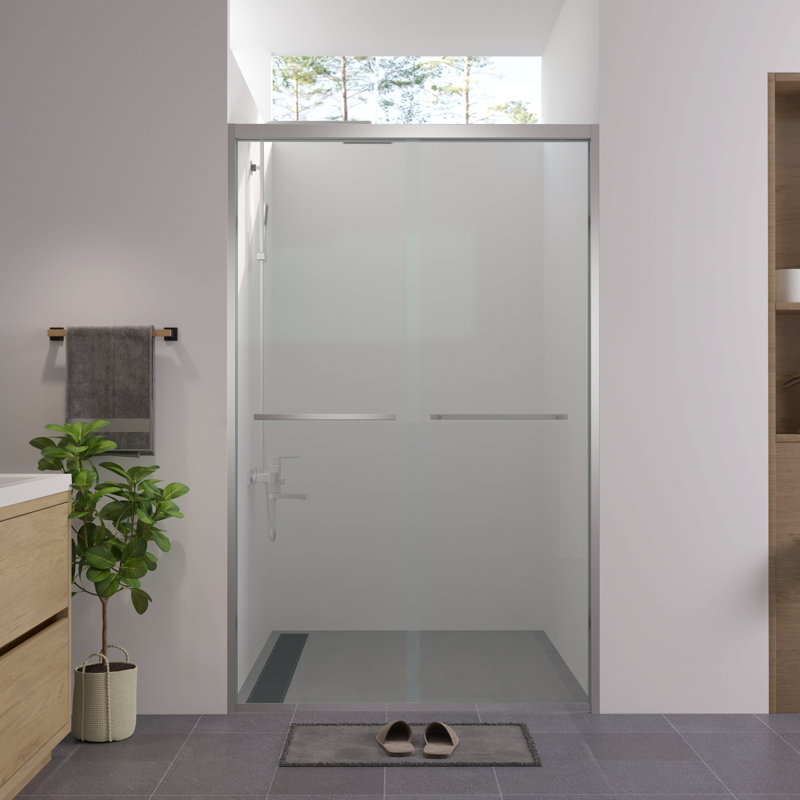 44-48"X76" Aluminum Frame Double Sliding Shower Door,Bypass Bathroom Sliding Door With Premium 1/4" (6Mm) Clear Tempered Glass, Sliding Glass Shower Enclosure