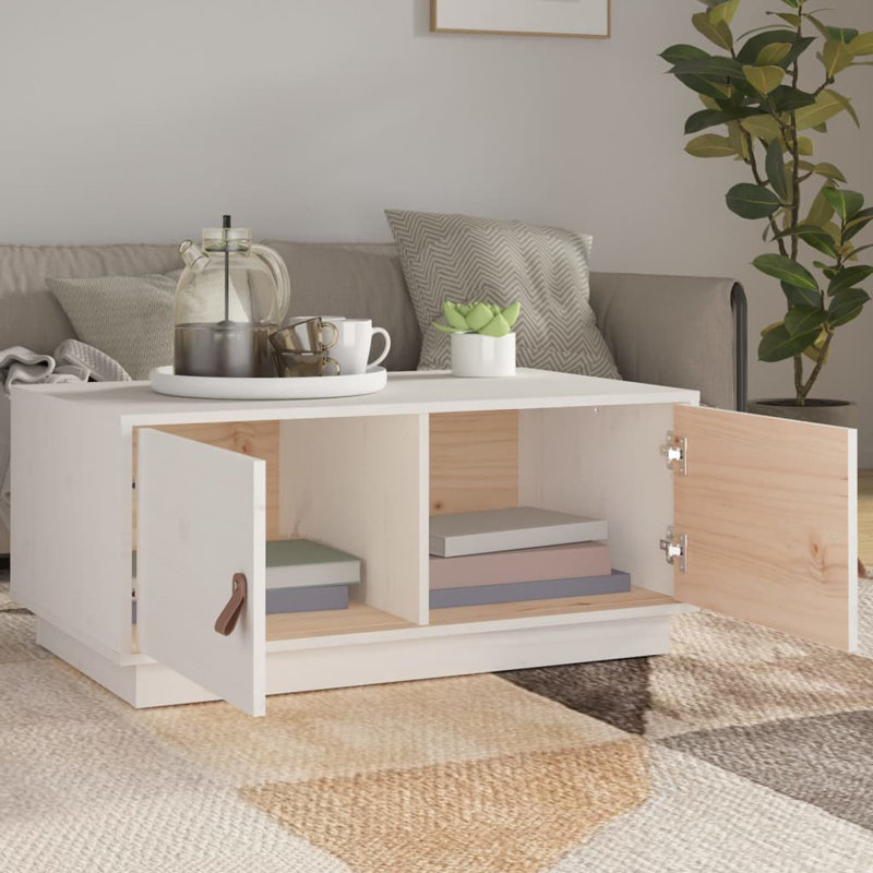 Kyel Solid Wood Block Coffee Table with Storage, White