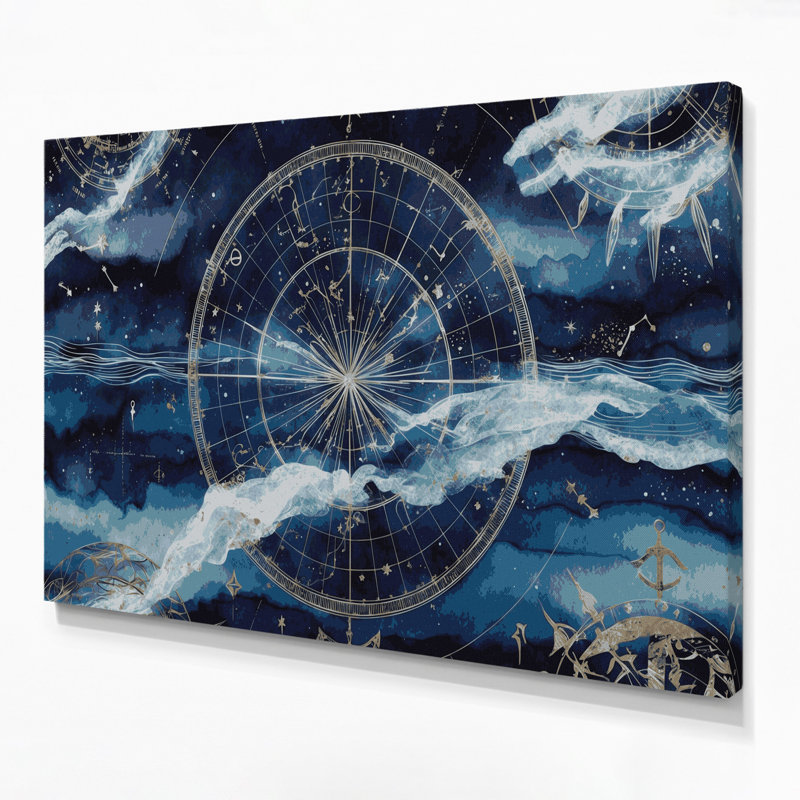 Nautical Star navigation patterns Gray Canvas Wall Art