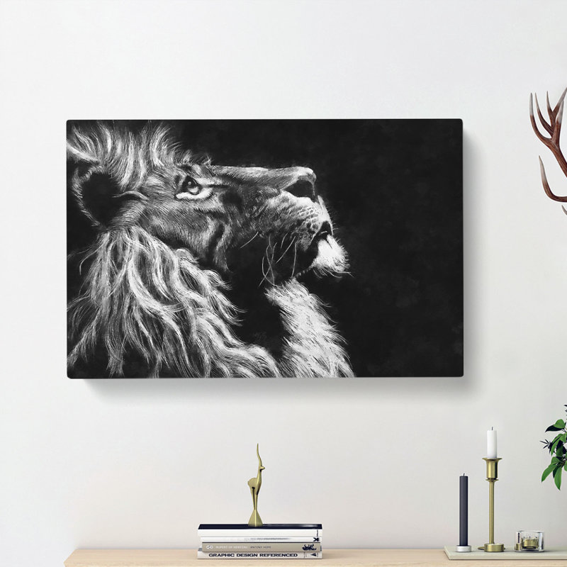 Majestic Lion Illustration - Wrapped Canvas, 60cm H x 91cm W x 3cm D