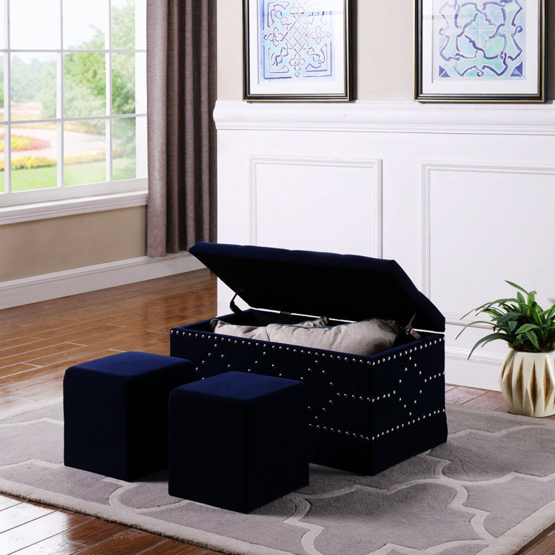 Banc de rangement en simili cuir Jerlin, Bleu