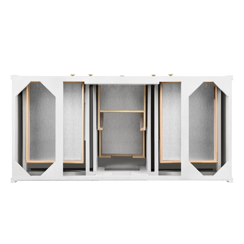 Chicago 48" W Single Bathroom Vanity Base, Glossy White, Champagne Brass