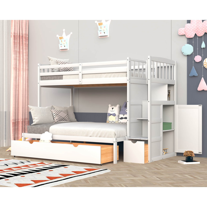 Faina Kids Twin Over Full Bunk Bed with Drawers, White