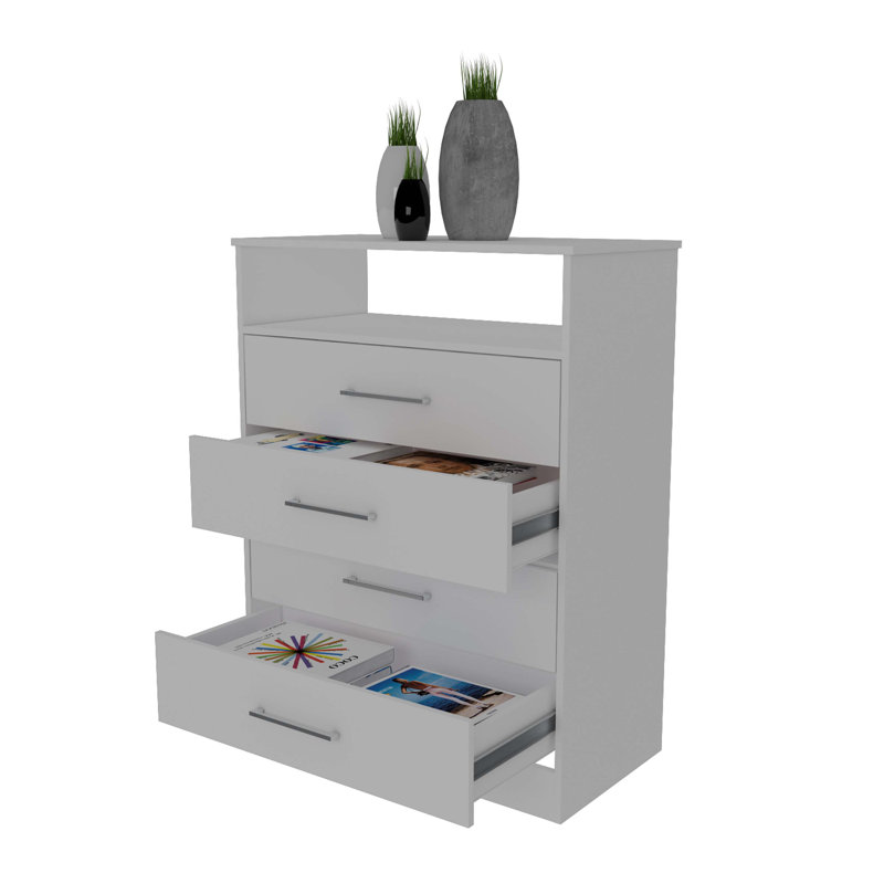 Athens Continental Dresser with 4 Drawers and Metal Hardware, White