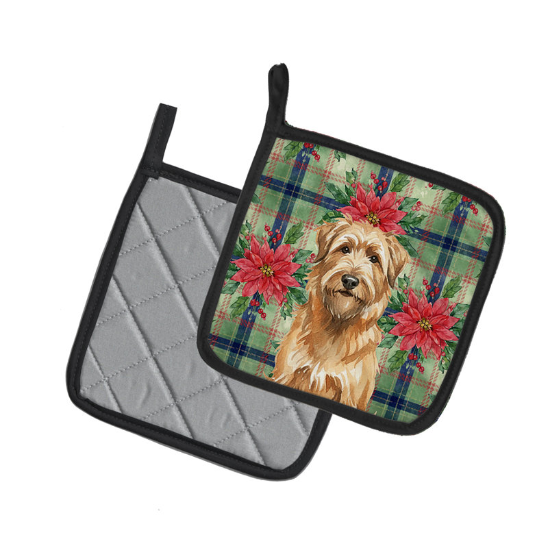 Paire de poignées Tawny Briard Christmas Poinsettas