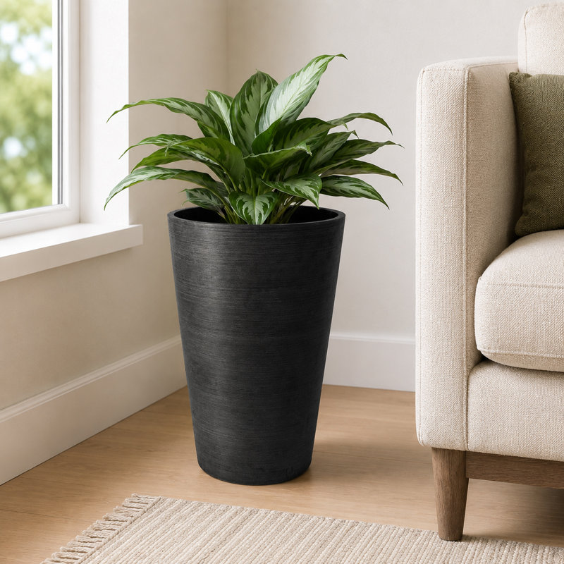 Miley Tall Round Taper Pot Planter, 18" H x 12" W x 12" D, Black