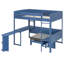 Lit mezzanine double en bois avec bureau, tablette de rangement, canapé et lumière intégrée, bleu marine-415317267