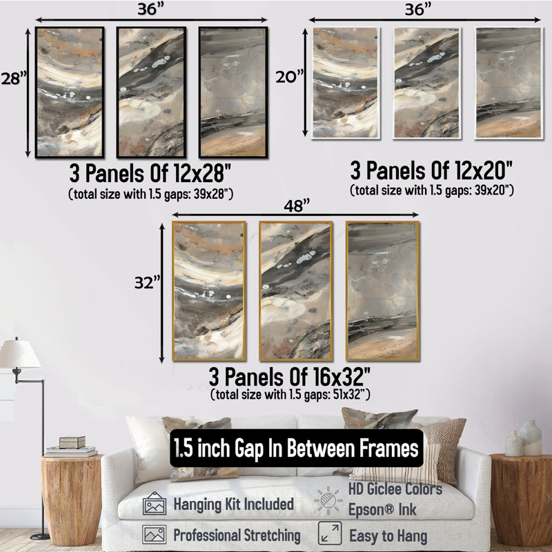 «Morning Effervescence I», ensemble d'art mural sur toile abstraite, Toile encadrée noire, H 28 po x l 36 po x P 1 po