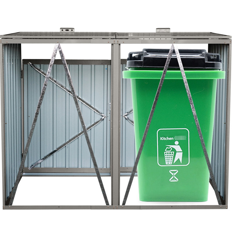 Remise en métal pour poubelle pour jardin - Gris pour 2 poubelles en acier galvanisé, rouille, facile à nettoyer et à entretenir