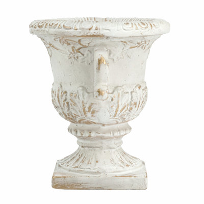 Pot à fleurs d'extérieur classique 9,5 po x 9,5 po x 10,5 po - blanc / or