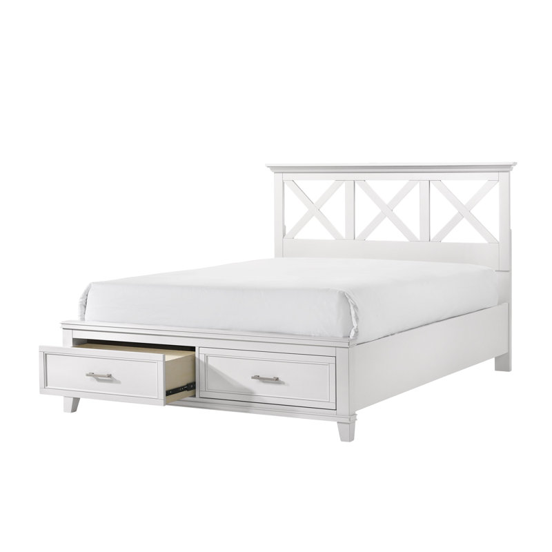 Lit avec rangement en X, Blanc, Grand lit