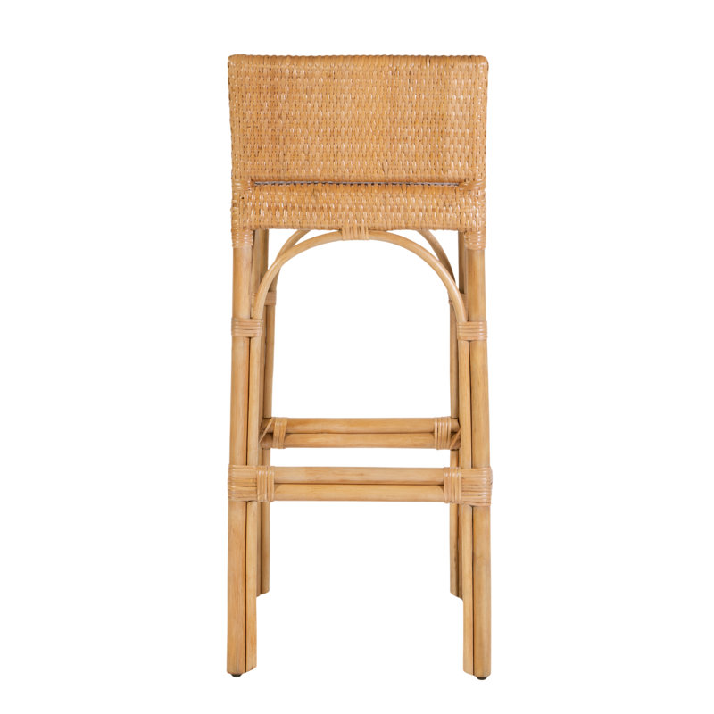 Serienna Blue & White Rattan Low Back Counter Stool, Bar Stool 30" Seat Height, Estella Bar Stool, Natural Brown