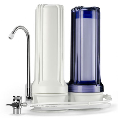 iSpring CKC2 Système de distribution d'eau à haut rendement à 2 niveaux pour comptoir - inclut des filtres à charbon actif, blanc