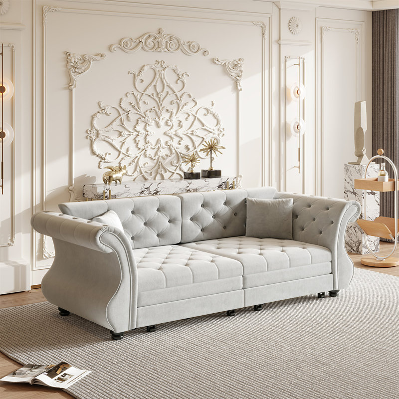 Canapé-lit Chesterfield surdimensionné de 83,8 po, H 34,6 po x l 83,8 po x P 32,7 po, Gris clair