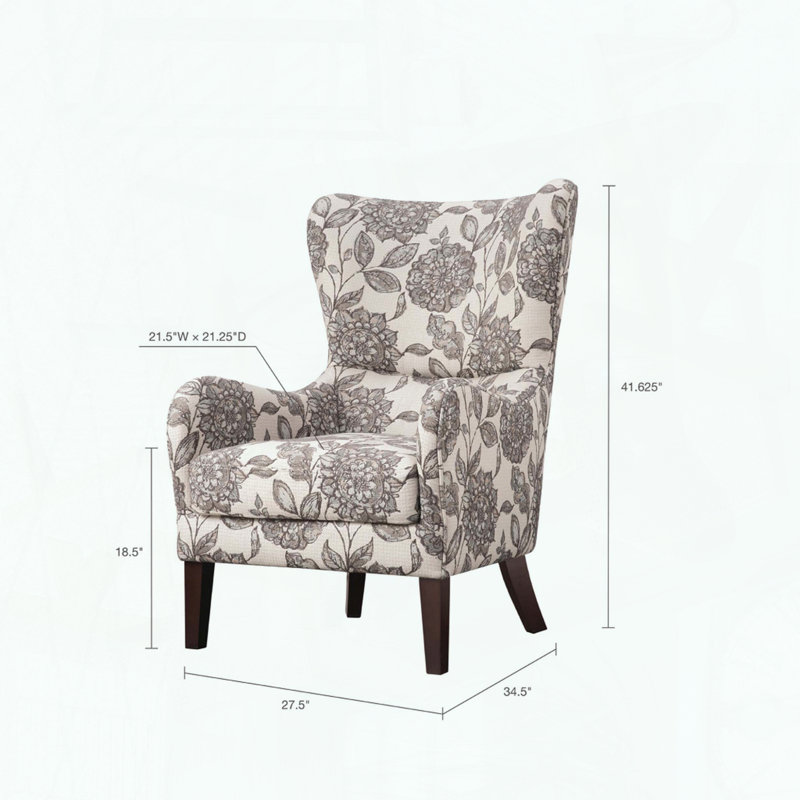 Fauteuil à oreilles - Accoudoir rond - Passepoil - Coussin d'assise amovible - Pieds espresso
