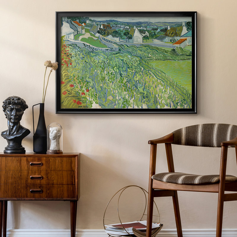 Les vignobles d'Auvers-Vincent van Gogh - Toile tendue avec châssis, 1890, 22,5 x 30,5, Toile avec cadre, Noir