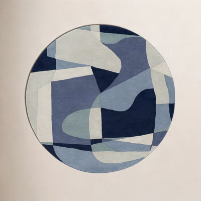 Gaye Teal Navy Beige Hand-Tufted Geometric Rug