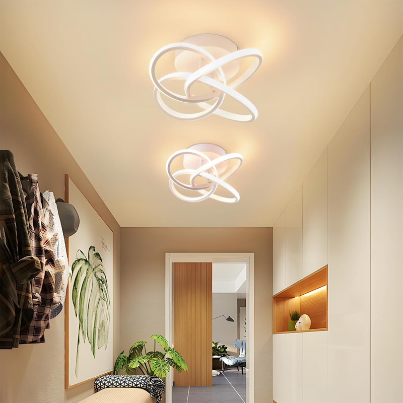 1-Light 32cm Modern LED Semi Flush Mount with 4-Petal Flower Design, White