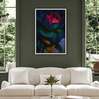 Dark Rose Floral Bloom Deep Jewel Tone Art – Pictures Framed Canvas Print Wall Art