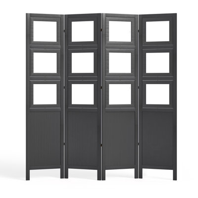 4-Panel Picture Frame Style Room Divider, Black