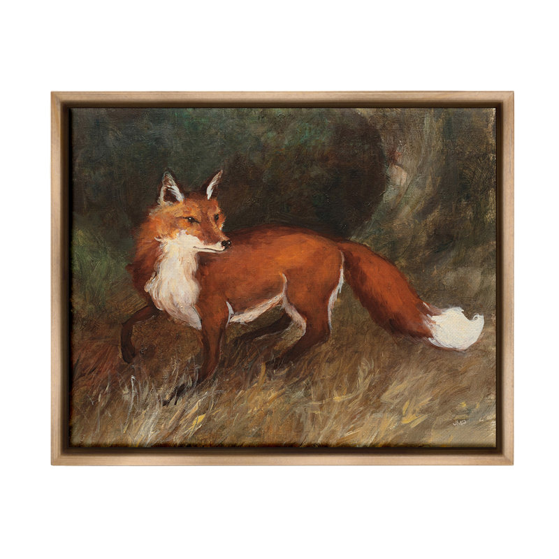 "Wild Fox In Forest" par Julia Purinton sur toile, H 25 po x l 31 po, Cadre flottant orme Montalcino