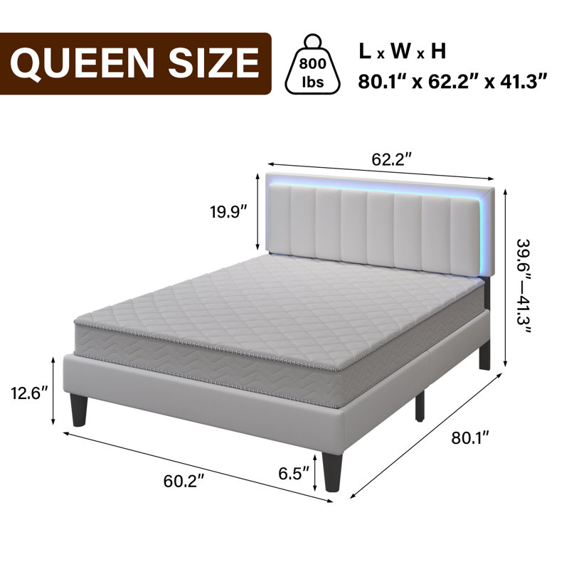Breella Vegan Leather Platform Bed, Queen, White
