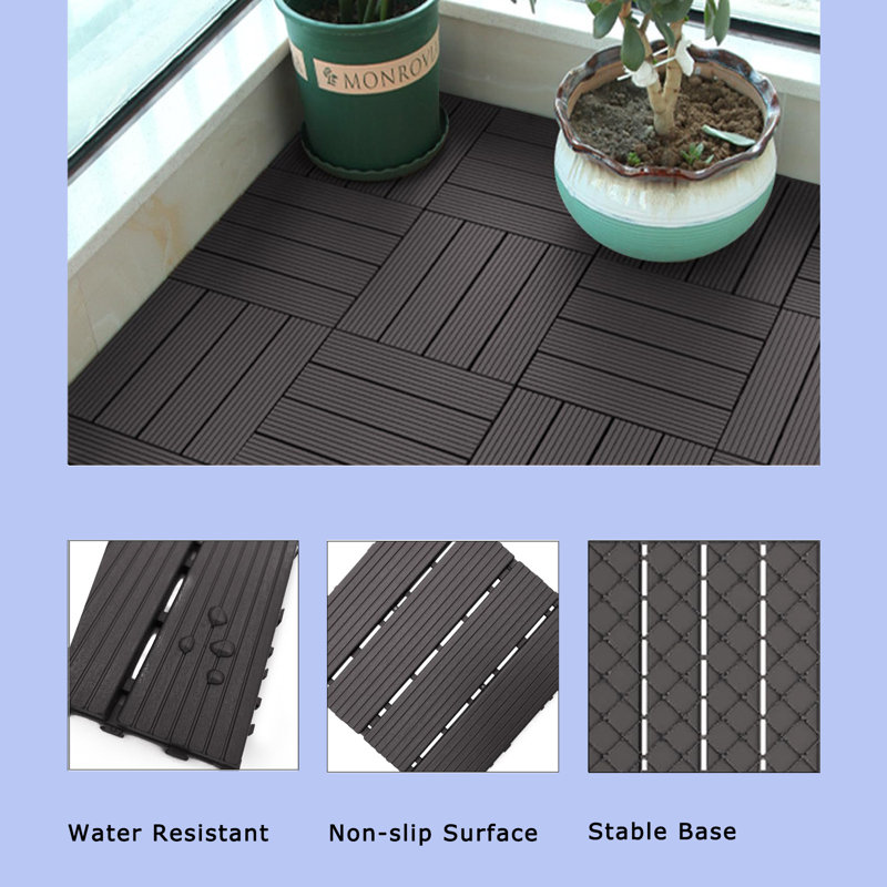 Carreau de terrasse emboîtable en plastique L 27 po x l 12 po DECKING, ensemble de 27 pièces, Café
