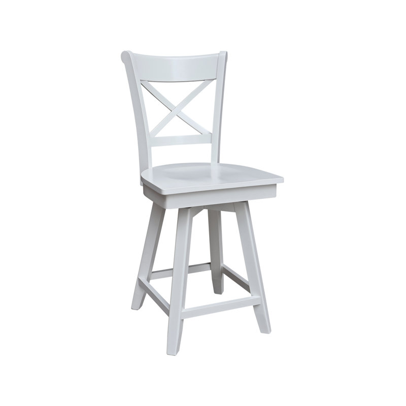 Tabouret de bar pivotant Deonda, Blanc, Tabouret de comptoir (siège d'une hauteur de 24 p