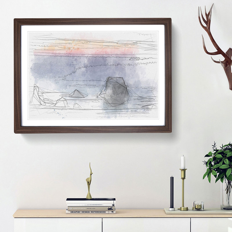 Beach in Bandon - Picture Frame Painting Print, 36cm H x 48cm W x 2cm D, Walnut Framed