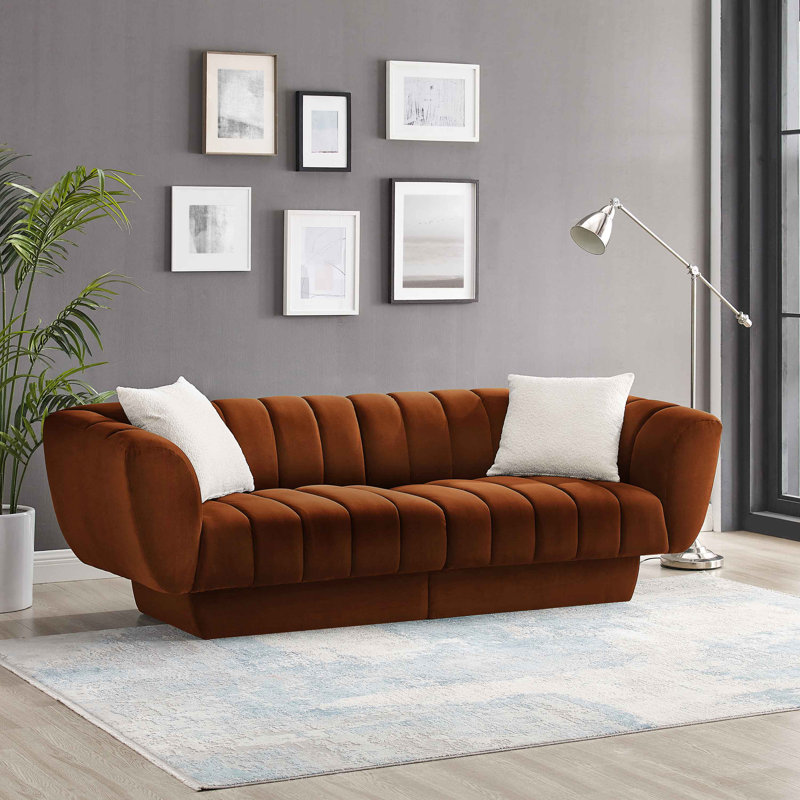 Charlotte 224Cm Velvet Rolled Arms Chesterfield Sofa, Curry