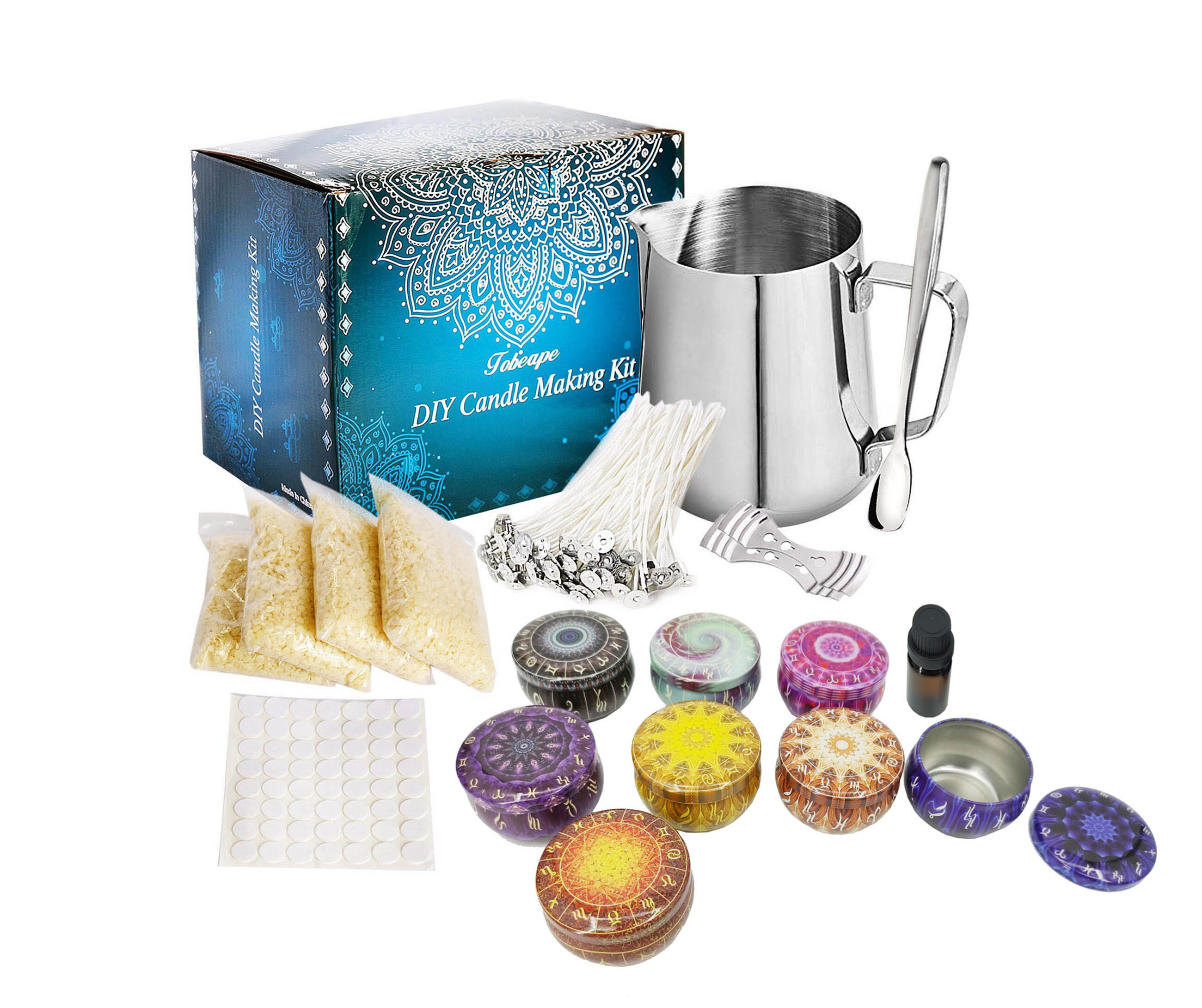 Candle Making KIT, Soy Wax, Melting Pot, Tin Containers, Wick Holder
