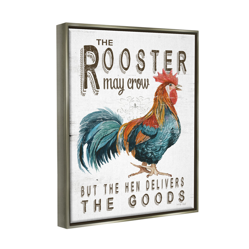 «August Grove®» Coq et poule amusants, art mural encadré par Cindy Jacobs, H 21 po x l 17 po x P 1,7 po