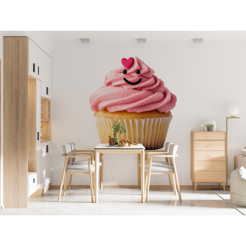 Cute Cupcake Wall Mural Pink Cupcake Cafe Bakery Wall Art Decor 393Mv, H 24 po x l 13 po