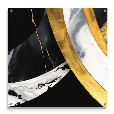 Harmonie noire et dorée de marbre IV - Art mural abstrait en marbre pour cuisine