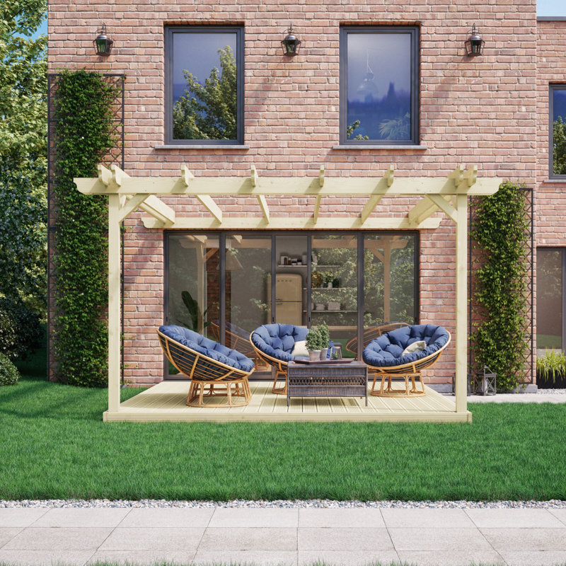 Lazara Premium Wall Mounted Pergola, Light Green, 340cm H x 300cm W x 300cm D