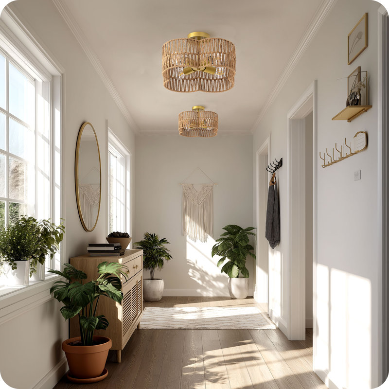 16.5" 4-Light Woven Rattan Semi Flush Mount Ceiling Light