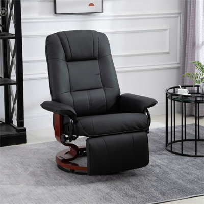 Fauteuil inclinable manuel en similicuir, fauteuil pivotant réglable avec repose-pieds, accoudoir et base en bois enveloppé pour le salon