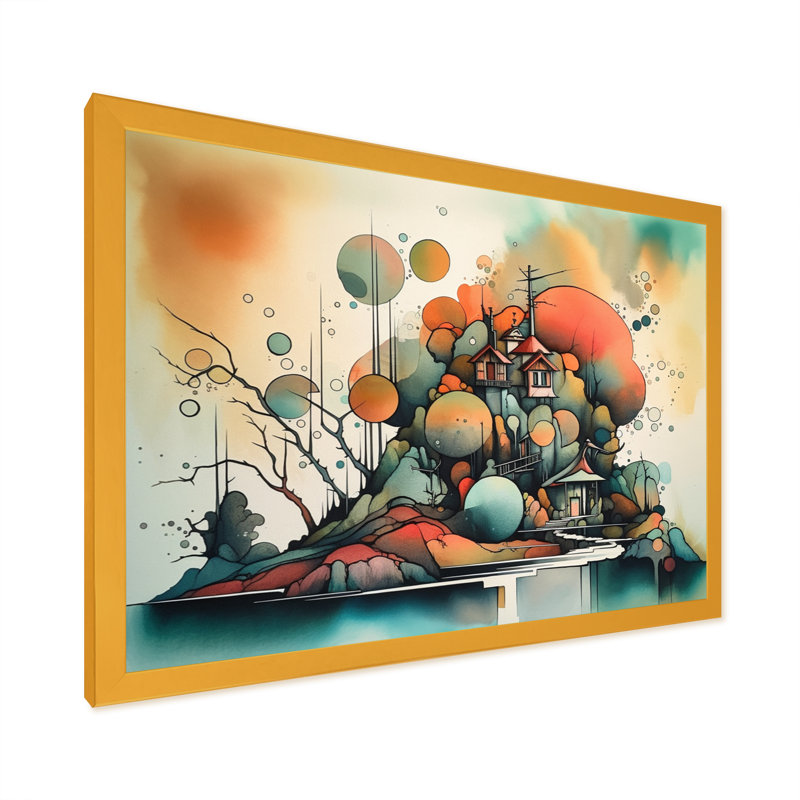 «Green and Orange Ethereal Terrains II», impressions sur toile de paysage abstrait, Impression dorée sur toile encadrée