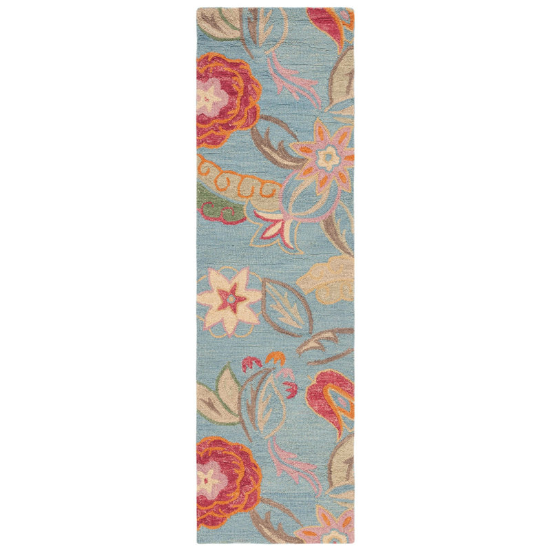 Tapis floral en laine crocheté à la main Emrick, Tapis de couloir 2 pi 3 po x 8 pi