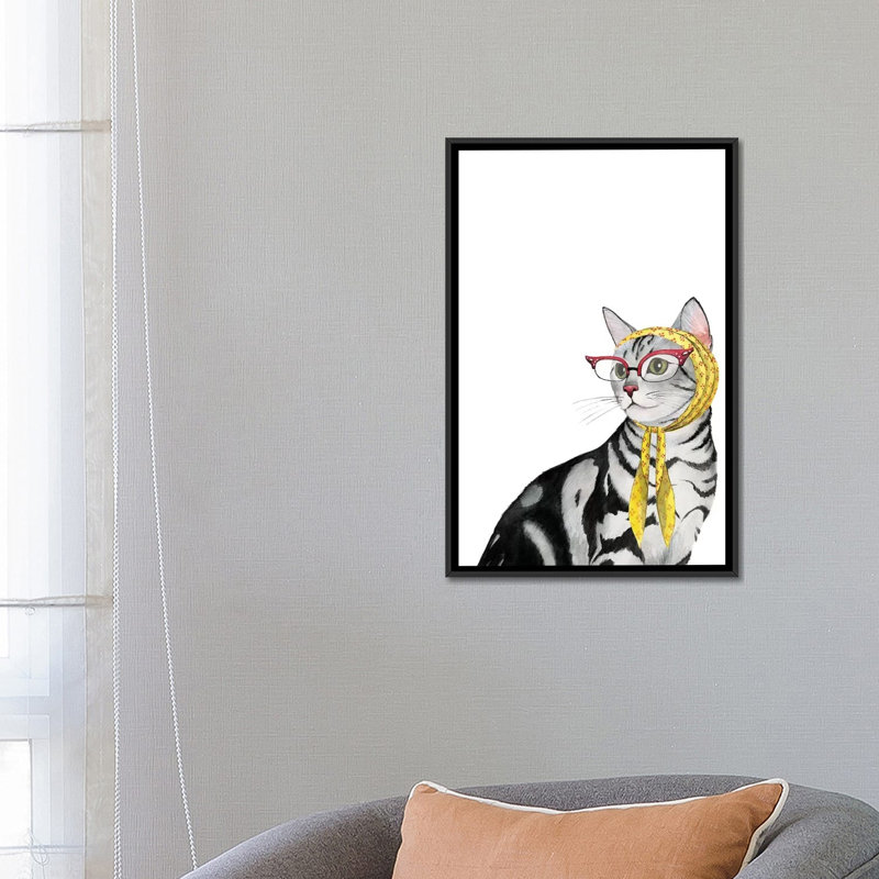 «Cool Cat III», impression sur toile, H 26 po x l 18 po x P 1,5 po, Toile avec cadre noir, Pas de tapis