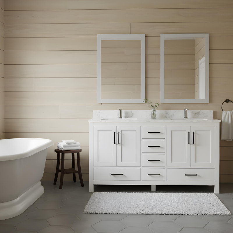 Ensemble de meuble-lavabo double avec 4 portes et 6 tiroirs, White, 71"