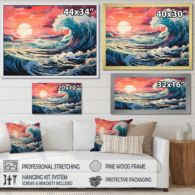 Dramatic Ocean Waves II - art mural toile côtière, H 16 po x l 32 po x P 1 po, Toile tendue
