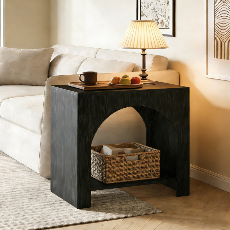 2 Tier End Table with Storage Shelf, Black