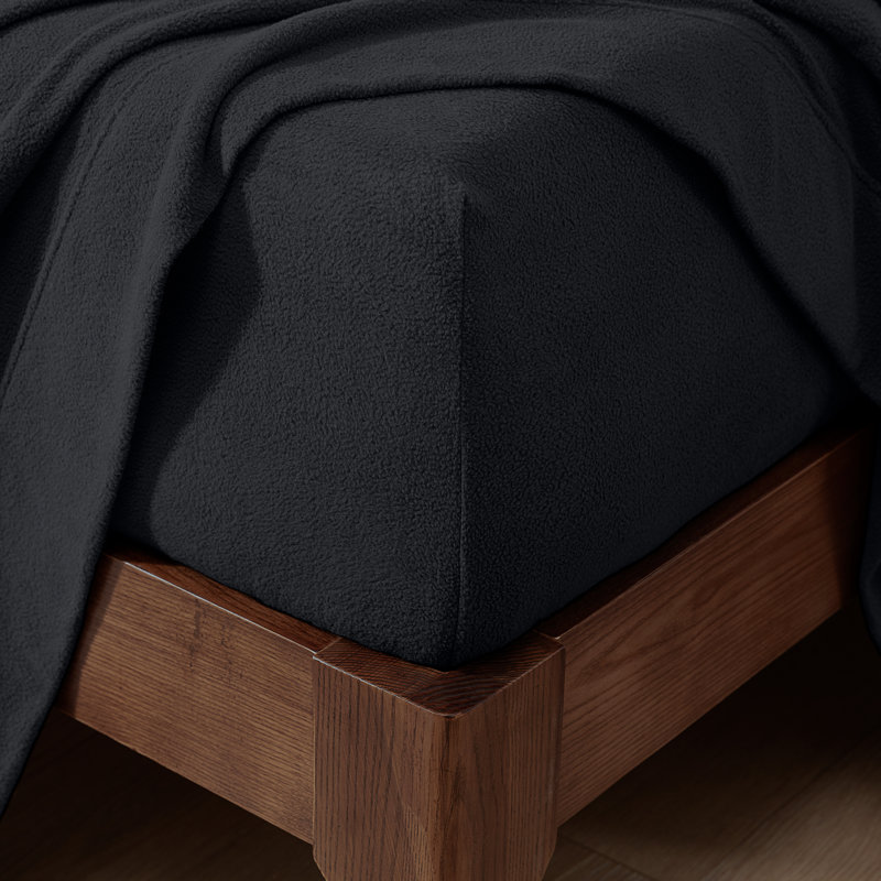 Drap-housse en micro-molleton très doux, Drap-housse pour taille de lit double, Noir, noir, noir, noir