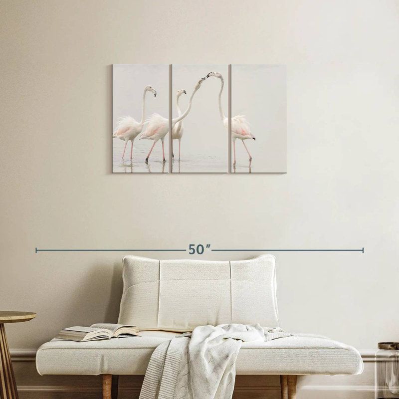 Pristine White Flamingos, 20" H x 33" W