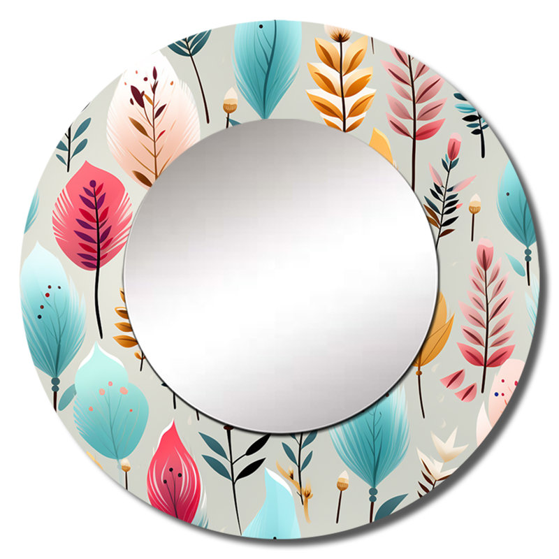 Senaiya pastel, motif de fougères bohémiennes pastel - grand miroir mural floral, 29 po x 29 po