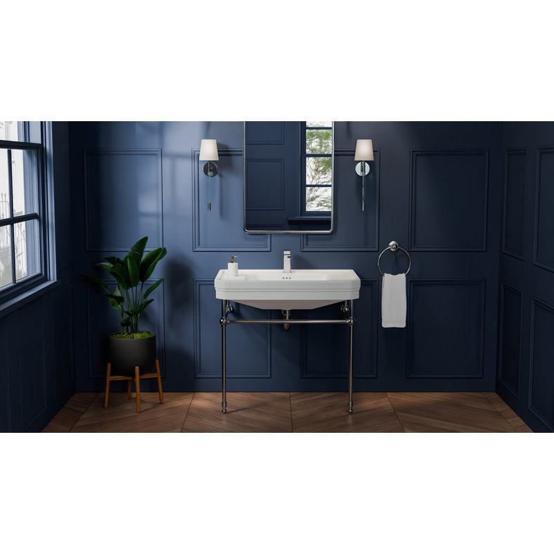 Évier de console l 31 po x H 33 po Valencia, perçage à une face, chrome, Chrome, Robinets à monotrou