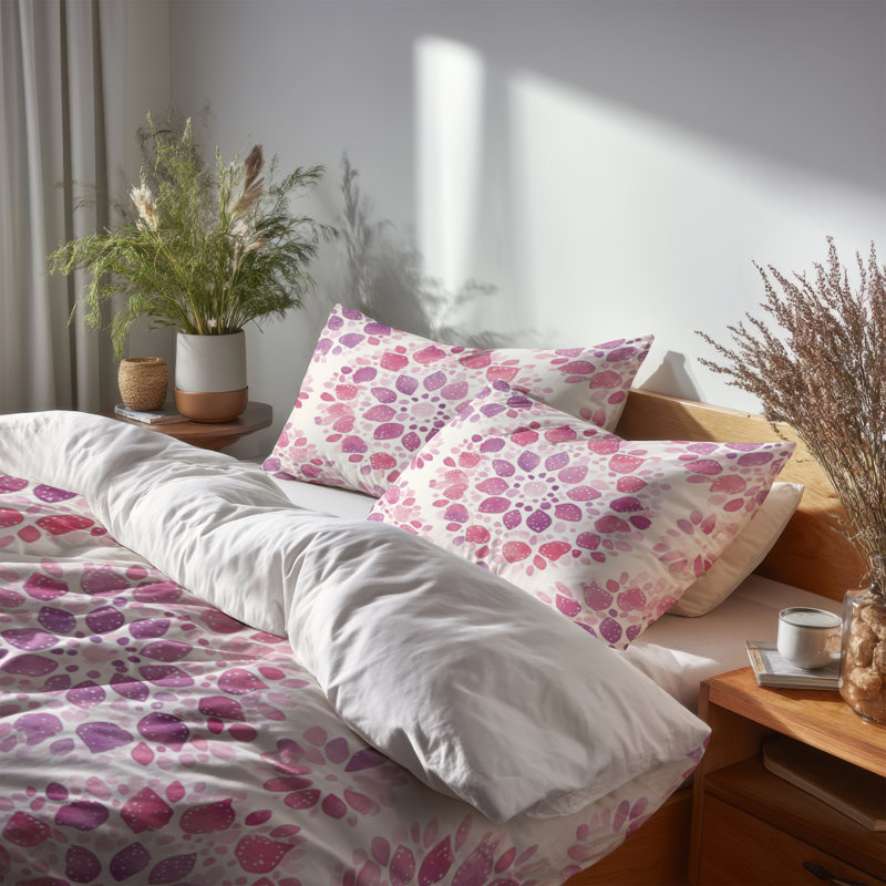 Ensemble de literie à motif abstrait 3 pièces - Ensemble de housse de couette moderne bohème rose et mauve