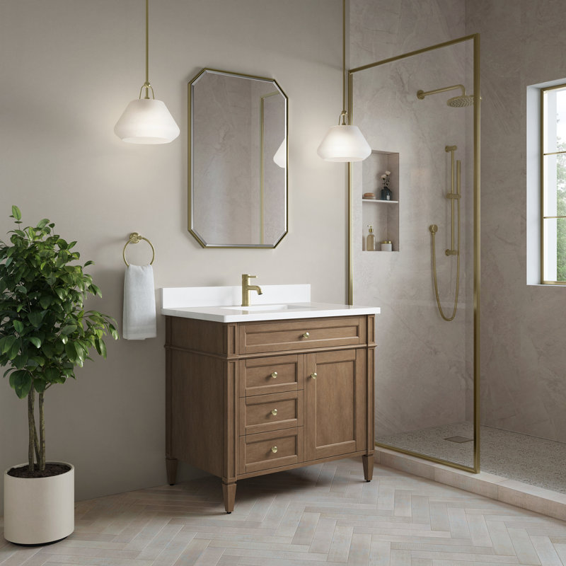 Brittany 36'' W Single Vanity, White Zeus, Single-Hole, Pecan